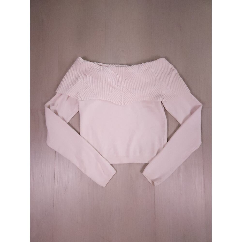 Marciano Off-the-Shoulder Ribbed Foldover Sweater Top – Size S